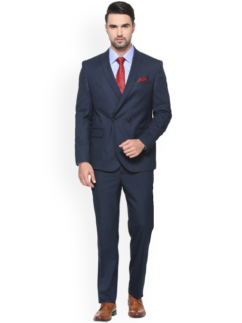 

V Dot Men Navy Blue Slim Fit Solid Double-Breasted Formal Suit