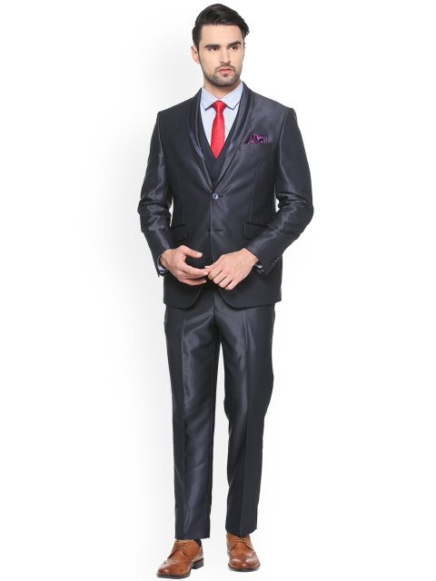 

V Dot Men Navy Blue Slim Fit Single Breasted Suit
