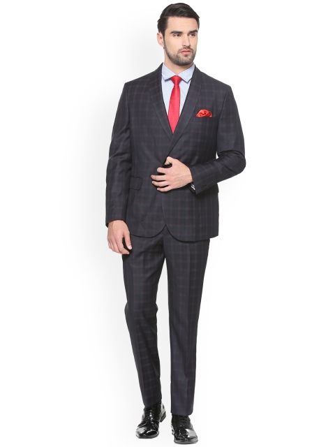 

V Dot Men Charcoal Grey Checked Single-Breasted Suit