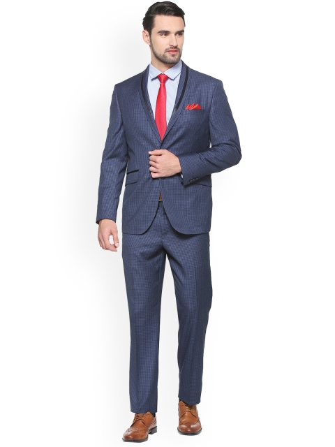 

V Dot Men Navy Blue Slim Fit Self-Design Single-Breasted Formal Suit