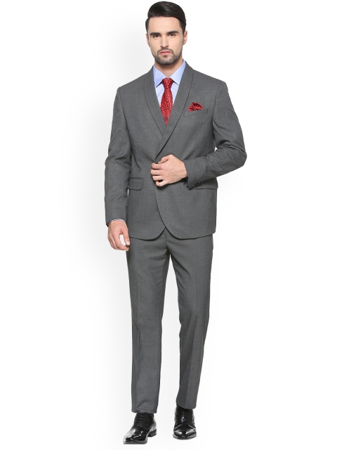 

V Dot Men Grey Slim Fit Solid Double-Breasted Formal Suit