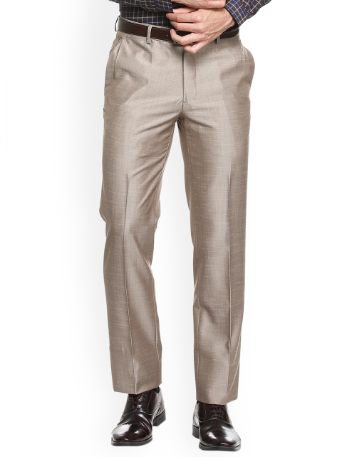 

V Dot Men Beige Slim Fit Self Design Formal Trousers