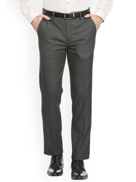 

V Dot Men Grey Slim Fit Self Design Formal Trousers