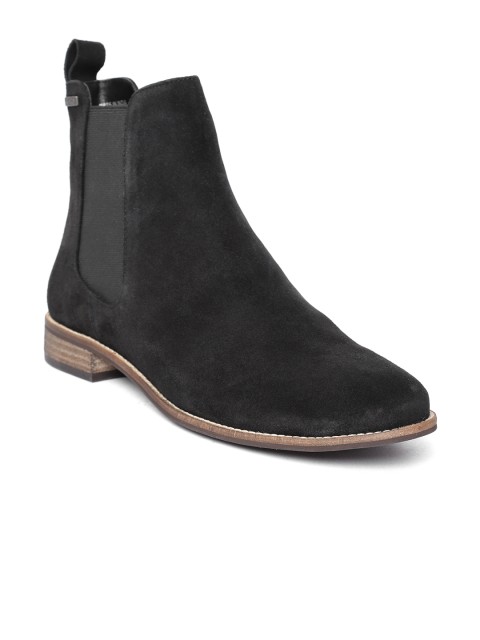 

Superdry Women Black Solid Suede Mid-Top Chelsea Flat Boots