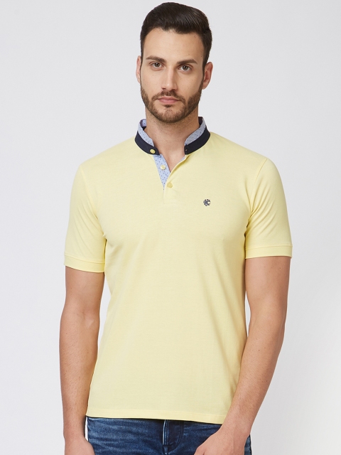 

Killer Men Yellow Solid Mandarin Collar T-shirt