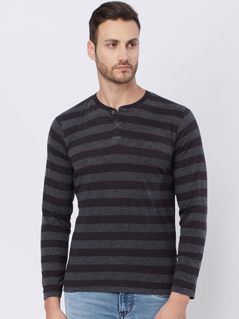 

Killer Men Charcoal Striped Henley Neck T-shirt