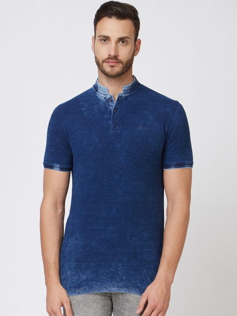 

Killer Men Navy Blue Dyed Mandarin Collar T-shirt