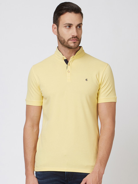 

Killer Men Yellow Solid Mandarin Collar T-shirt