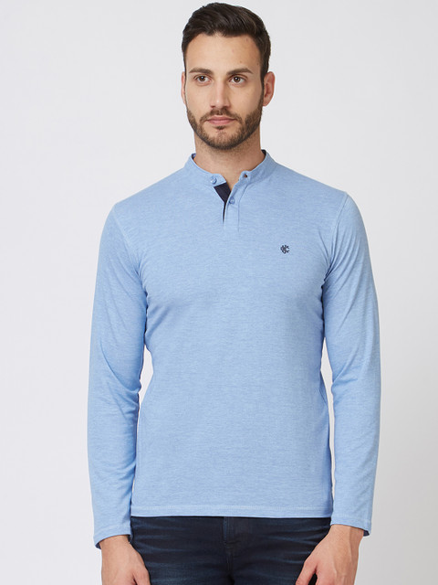 

Killer Men Blue Solid Mandarin Collar T-shirt