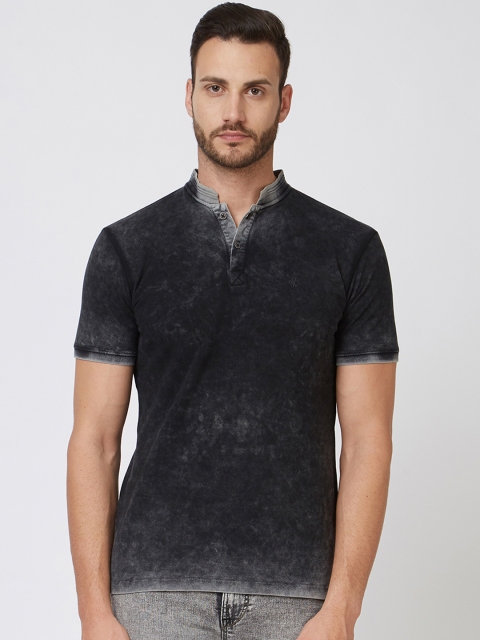 

Killer Men Charcoal Grey Dyed Mandarin Collar T-shirt