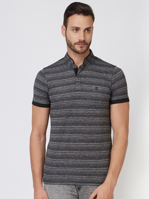 

Killer Men Black Striped Mandarin Collar T-shirt