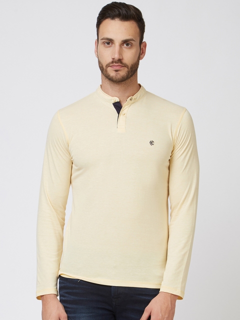 

Killer Men Yellow Solid Mandarin Collar T-shirt