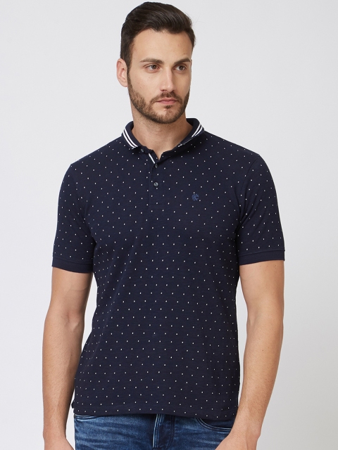 

Killer Men Navy Blue Printed Polo Collar T-shirt