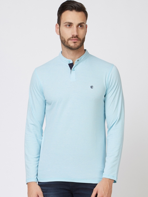 

Killer Men Blue Solid Mandarin Collar T-shirt