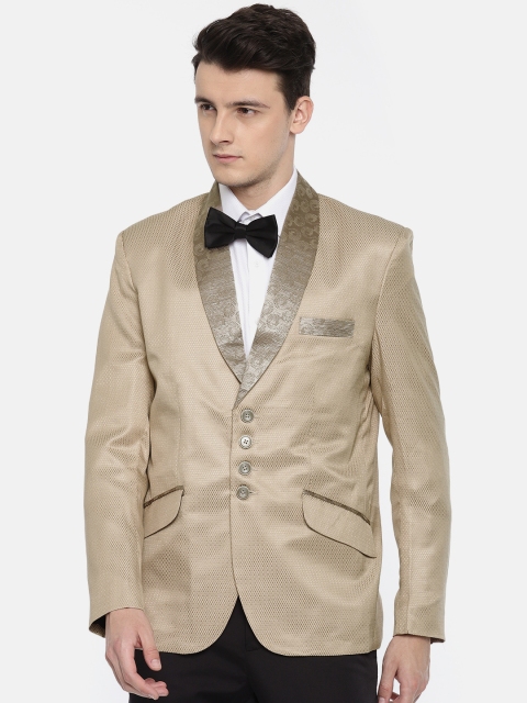 

Couture Cut Men Beige Self Checked Single Breasted Party Blazer