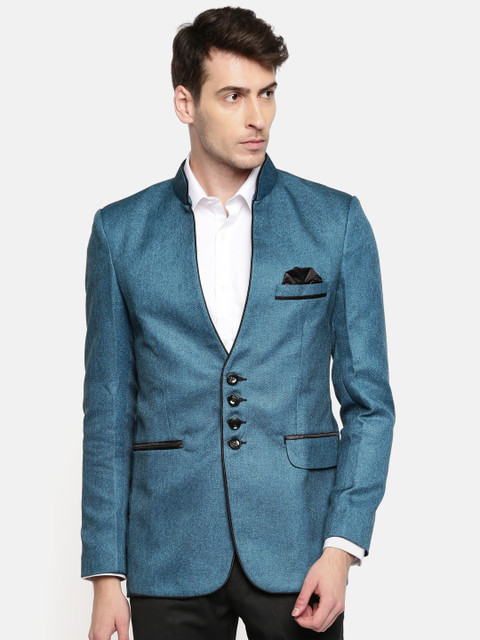 

Couture Cut Blue Solid Single-Breasted Slim Fit Party Blazer