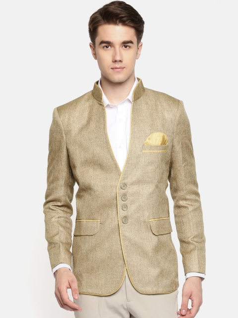 

Couture Cut Beige Solid Single-Breasted Slim Fit Party Blazer
