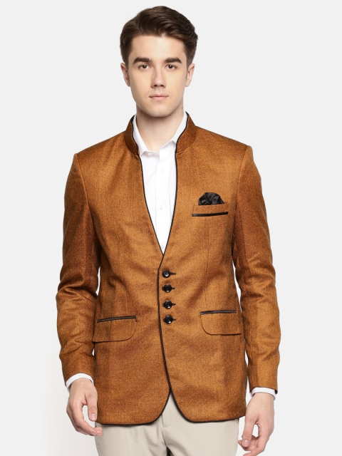 

Couture Cut Rust Orange Solid Single-Breasted Slim Fit Party Blazer