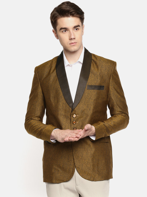 

Couture Cut Mustard Brown Solid Single-Breasted Slim Fit Party Blazer
