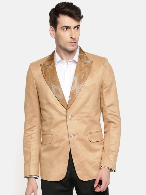 

Couture Cut Men Beige Solid Slim Fit Single-Breasted Party Blazer