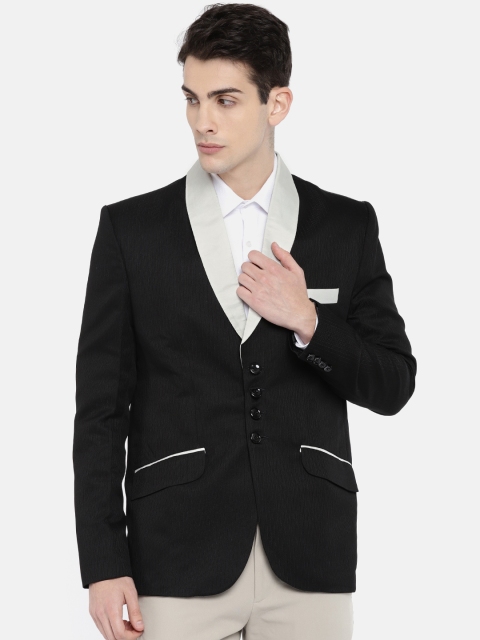 

Couture Cut Men Black Self-Striped Slim Fit Single-Breasted Tuxedo