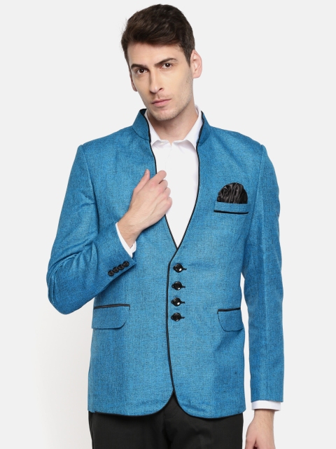 

Couture Cut Blue Solid Single-Breasted Slim Fit Party Blazer