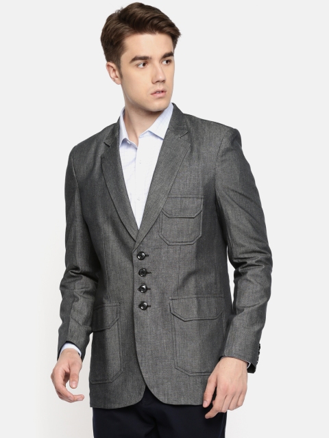 

Couture Cut Black Solid Single-Breasted Slim Fit Denim Blazer
