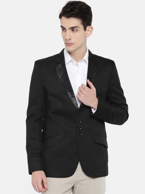 

Couture Cut Men Black Slim Fit Self-Striped Tuxedo