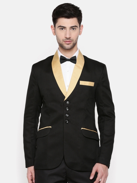 

Couture Cut Men Black Self-Striped Single-Breasted Slim Fit Tuxedo