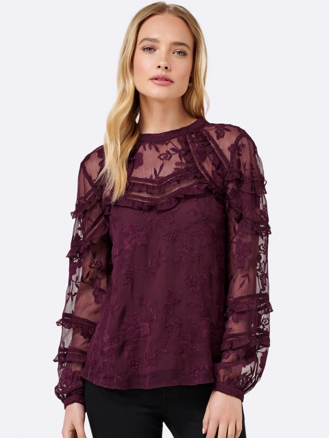 

Forever New Women Burgundy Self Design A-Line Top