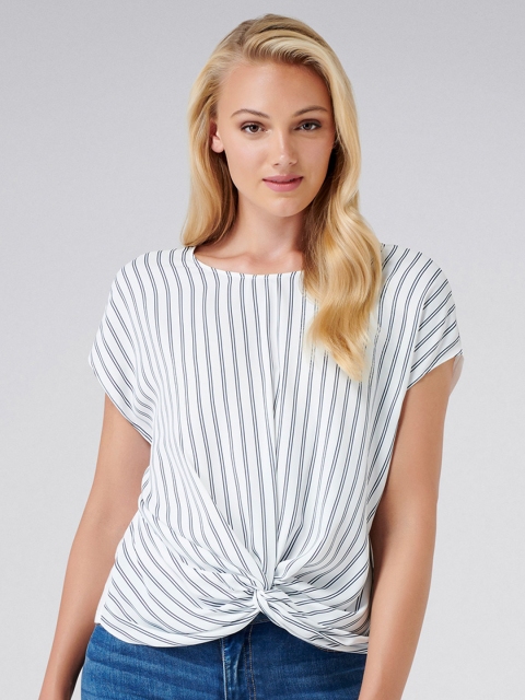 

Forever New Women White & Blue Striped Top