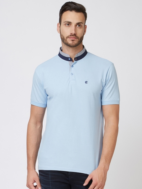 

Killer Men Blue Self Design Mandarin Collar T-shirt