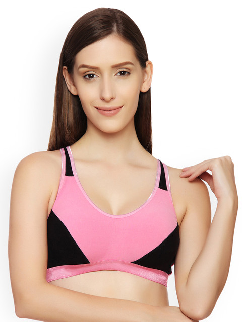 

Innocence Pink & Black Solid Non-Wired Non Padded Sports Bra