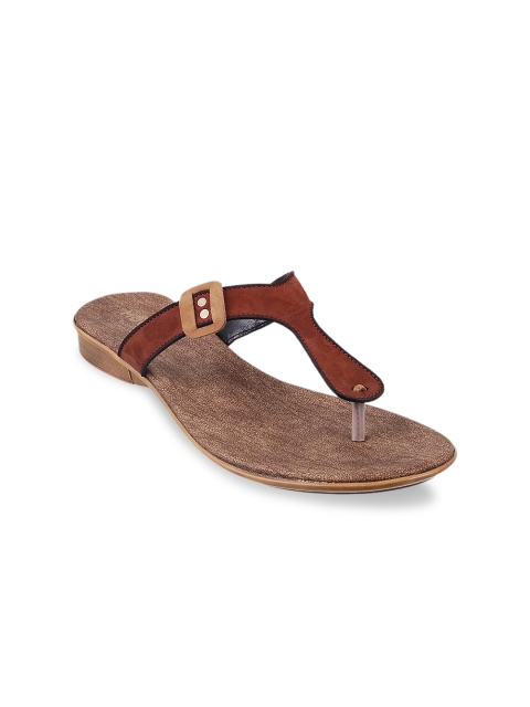 

Mochi Women Brown Solid Synthetic T-Strap Flats