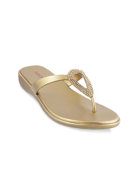 

Mochi Women Gold-Toned Solid Synthetic Open Toe Flats