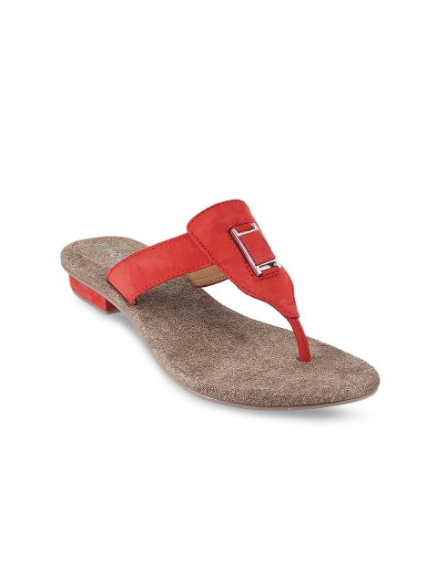 

Mochi Women Red Solid Synthetic T-Strap Flats
