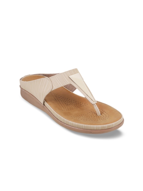 

Mochi Women Beige Solid Synthetic T-Strap Flats
