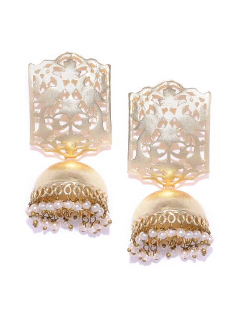 

Blueberry Off-White Gold-Plated Beaded Dome Shaped Jhumkas