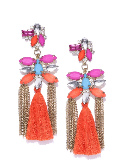 

Blueberry Orange & Pink Gold-Plated Tasselled Contemporary Drop Earrings