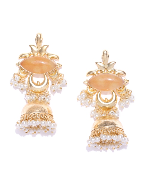 

Blueberry Brown Gold-Plated Stone-Studded & Beaded Dome Shaped Jhumkas