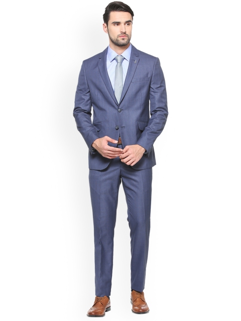 

Van Heusen Men Navy Blue Checked Slim Single-Breasted Formal Suit