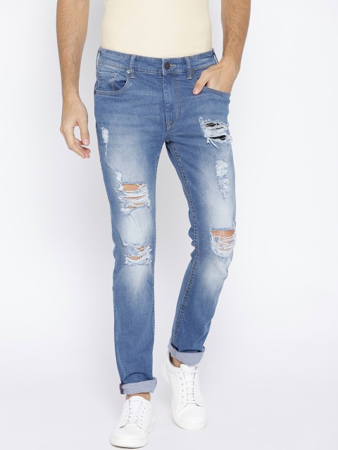

HERE&NOW Men Blue Slim Fit Mid-Rise Highly Distressed Stretchable Jeans