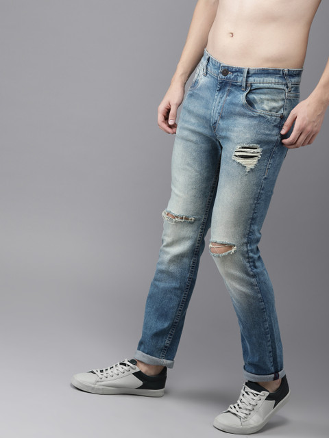 

HERE&NOW Men Blue Slim Fit Mid-Rise Mildly Distressed Stretchable Jeans