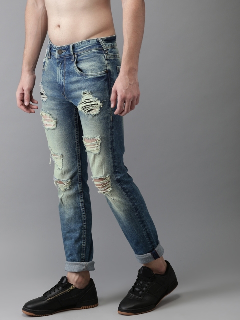 

HERE&NOW Men Blue Slim Fit Mid-Rise Highly Distressed Stretchable Jeans