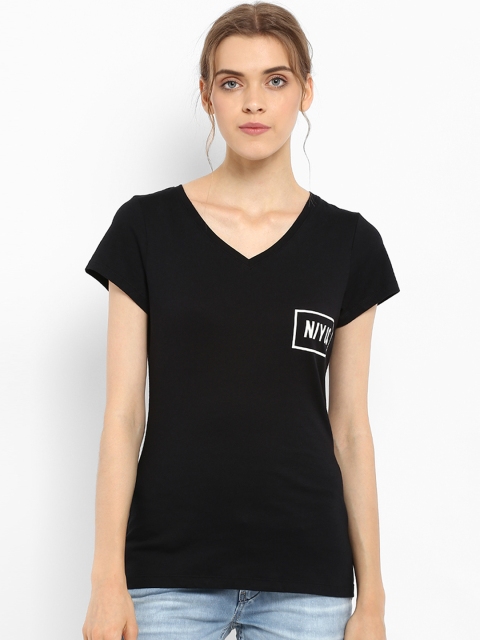 

Mode by Red Tape Women Black Printed V-Neck T-shirt