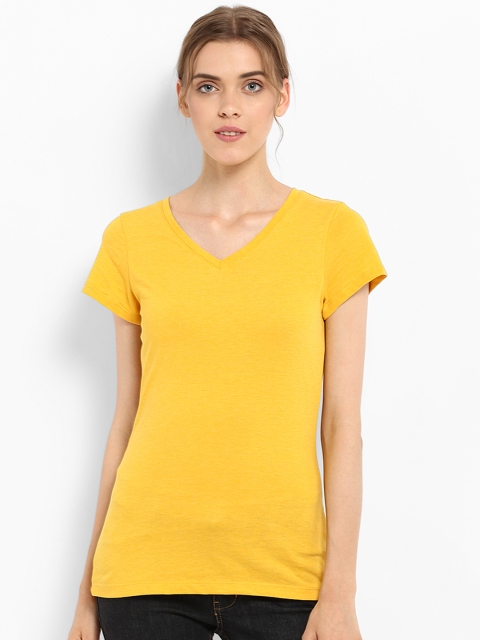 

Mode by Red Tape Women Mustard Yellow Solid V-Neck T-shirt