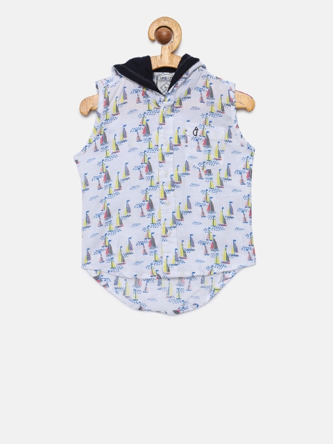 

Gini and Jony Boys White Printed Hooded Shirt