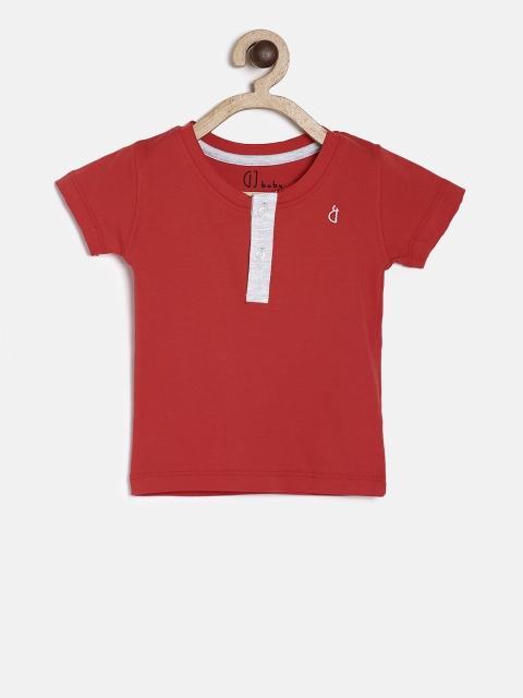 

Gini and Jony Boys Red Solid Henley Neck T-shirt