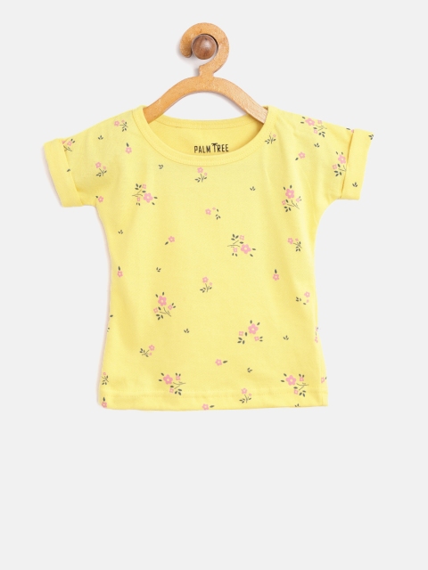 

Palm Tree Girls Yellow & Pink Printed Pure Cotton Top