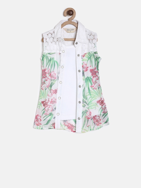 

Gini and Jony Girls White Printed Shirt Style Top